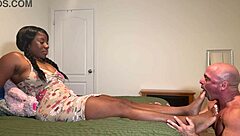 tony worships nyla foxxxs feet in interracial fetish session