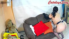 Sexy maid backstage posing for fans