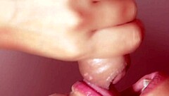 Japanese wife gives an amazing blowjob close up