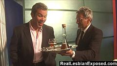 Blonde And Brunette Babes In Lingerie Use Toys For Lesbian Cunilingus On Sofa