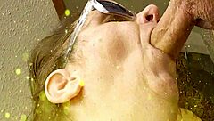 sensual sexy deep throat on huge uncut cock with cum in mouth