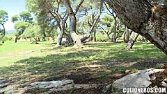 sucking cock in the public park with my latina babe, colombian outdoor blowjob