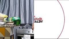 In the kitchen, a fit Latina MILF with a big clit gets anal and pussy play from her neighbor.