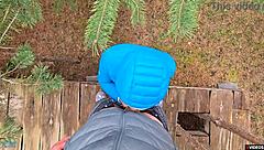 Her pussy grips his cock tight, refusing to let go in outdoor fun.