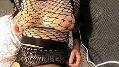 Oiled Blonde's Massive Tits in Lingerie Wow!