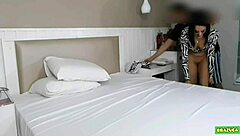 Behind the scenes with this sexy latina teen 18+ duda pimentinha preparing for her porn scene, looking hot in lingerie.