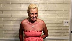 golden shower in cinema with pretty old blonde ms paris rose close up.