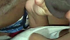 Neighbor gives intense deepthroat blowjob during movie night.