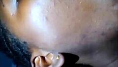 african teen 18+ slobbers on dick with phat lips