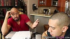 Blonde teen feels intense domination from two monster cocks in rough 3some blowjob session