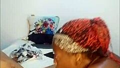 Sloppy Ebony Slut Swallows Cum for Boyfriend's Friend