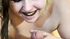 Nikki Greaves sucks that huge goth cock.