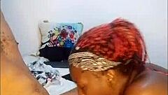 Sloppy Ebony Slut Swallows Cum for Boyfriend's Friend