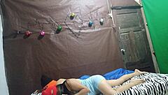 Ghost haunts couple in bed for a sexy homemade encounter.