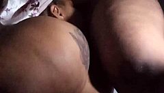 sexy bbw licks lesbian stud's pussy in bathroom