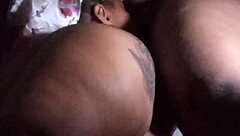 sexy bbw licks lesbian stud's pussy in bathroom