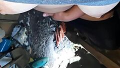 Village girl on ranch masturbates hairy pussy during lunch break, leading to flying orgasm