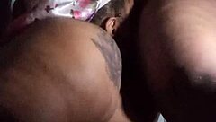 sexy bbw licks lesbian stud's pussy in bathroom