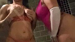 Three Brazilian hotties massage asses in hot tub