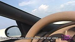 brunette flashes big tits topless in convertible