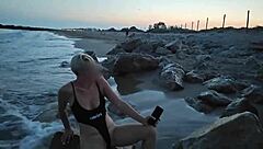 Blonde Shows Tits And Sucks Cock On Public Beach
