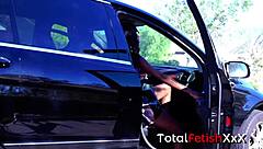 brunette with big ass in skimpy outfit masturbates big cock for interracial facial