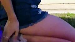 Skinny teen scandal unfolds with public outdoor creampie in park for petite college amateur