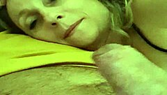 Blonde milf couple delivers intense handjob to orgasm with cumshot on beautiful tits