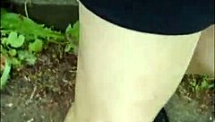 Flashing pantyhose on cable car mountain with small cock German amateur