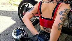 Pretty biker girl licks pussy