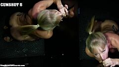 Honey swallows cum at gloryhole like a pro.