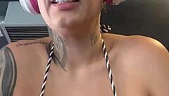 Sweaty blonde at the gym shows wet pussy on Copacabana beach