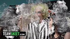 This Beetlejuice XXX parody shows best friends in costumes doing a subtle group adventure.