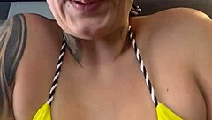 Sweaty blonde at the gym shows wet pussy on Copacabana beach