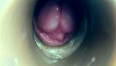 The wife experiences internal camera fucking in her pussy leading to big pulsating cumshot.