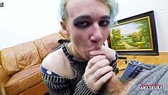 Does Petite Blue Haired Raven Finger Fuck Her Twat Before Sucking Juicy Big Cock?