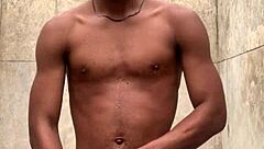 amateur gives soapy massage to big cock in shower, nearly caught