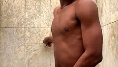 amateur gives soapy massage to big cock in shower, nearly caught