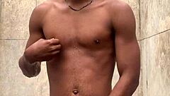 amateur gives soapy massage to big cock in shower, nearly caught