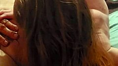 sexy redhead hints at deepthroat while sucking cock and licking balls. She teases with masturbation on ass.