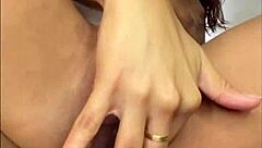 The pretty woman bends over for face fucking, then rides big cock to creampie in her tight pussy