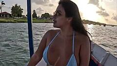 brazilian latina wife in bikini on boat ride