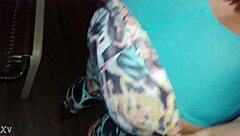 she tried on the new leggings and body, feeling the nylon fabric as hands explored the fit casually