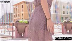 the blonde walked down the street flashing her skirt in public upskirt style