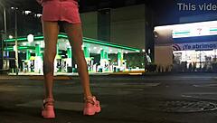 Crossdressing exhibit shows panties under mini skirt