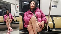 Crossdressing exhibit shows panties under mini skirt