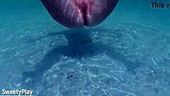 Watch the mature pussy get creampied underwater.