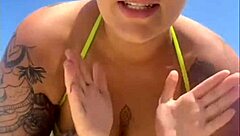 Oh, flashing my big pussy on the beach!