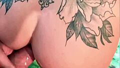 In this homemade video, a teen babe gets cum on her ass after anal