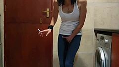 pisswhore peeing in her jeans smoking stripping